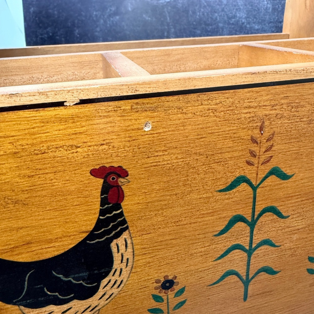M. Kamenstein Wooden Caddy Rooster Folk Art Wood Brown 1990s Kitchen Organizer - Picture 3 of 8